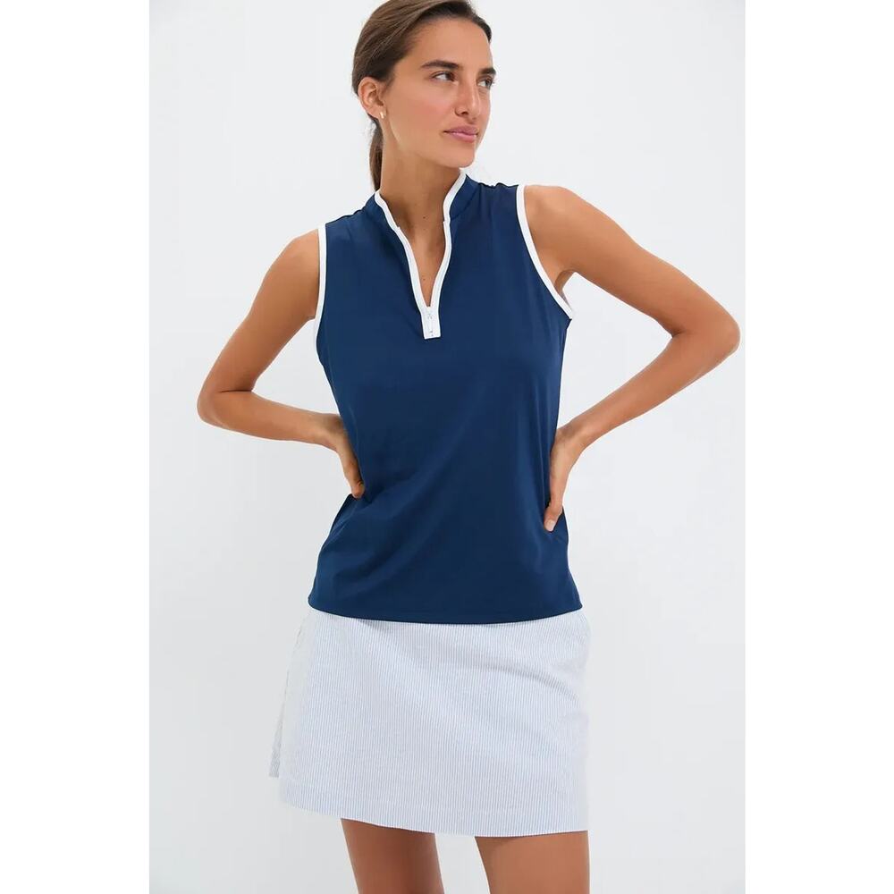 Tuckernuck Jersey Shirt, Large, Sleeveless Navy Zip Mock Neck Golf Connors Top